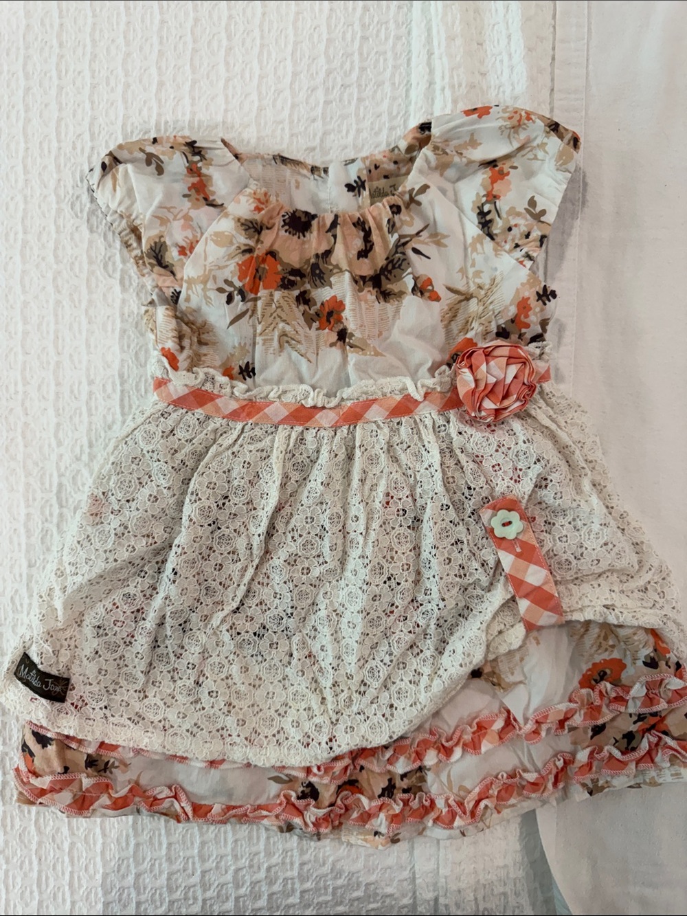 Matilda Jane Cream Floral Lace Dress with Coral Accents